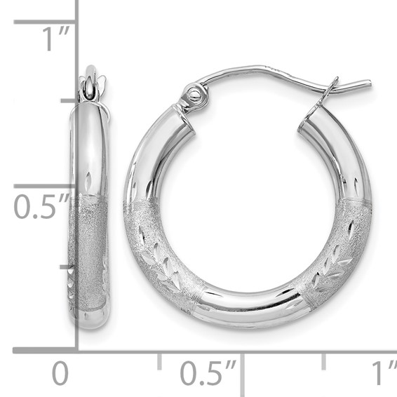 Leslie's 14k White Gold Satin and D/C 3mm Round Hoop Earrings