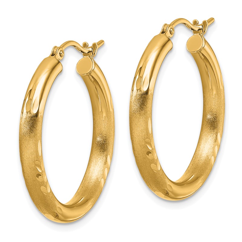 14k Satin and D/C 3mm Round Hoop Earrings