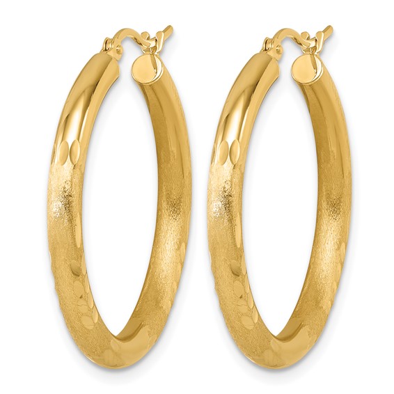 Leslie's 14k Satin and D/C 3mm Round Hoop Earrings