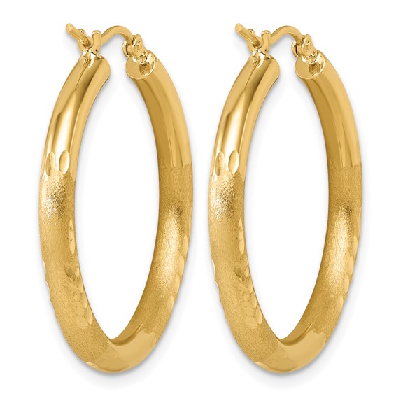 Leslie's 14k Satin and D/C 3mm Round Hoop Earrings