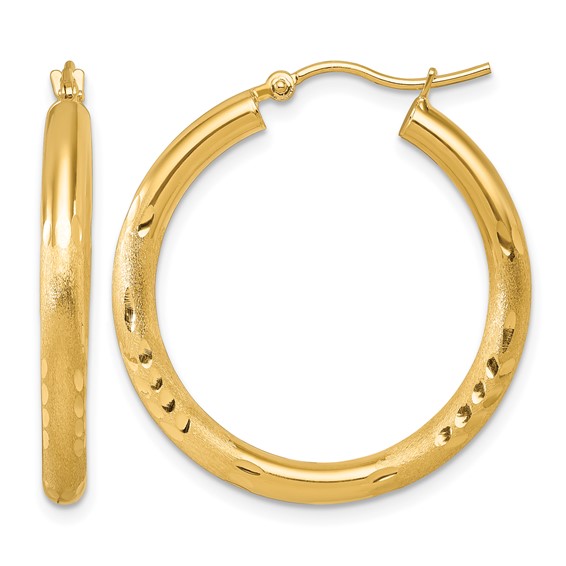 Leslie's 14k Satin and D/C 3mm Round Hoop Earrings