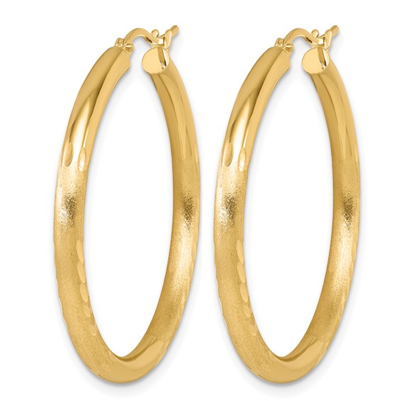 Leslie's 14k Satin and D/C 3mm Round Hoop Earrings