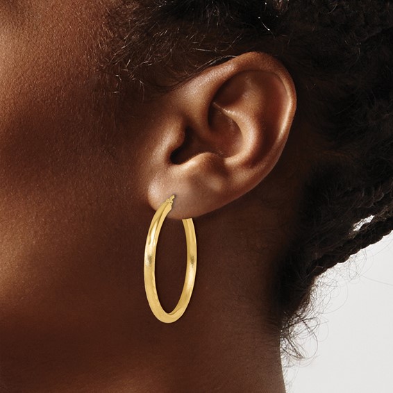 Leslie's 14k Satin and D/C 3mm Round Hoop Earrings