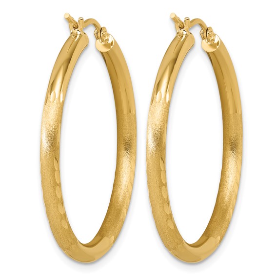 Leslie's 14k Satin and D/C 3mm Round Hoop Earrings