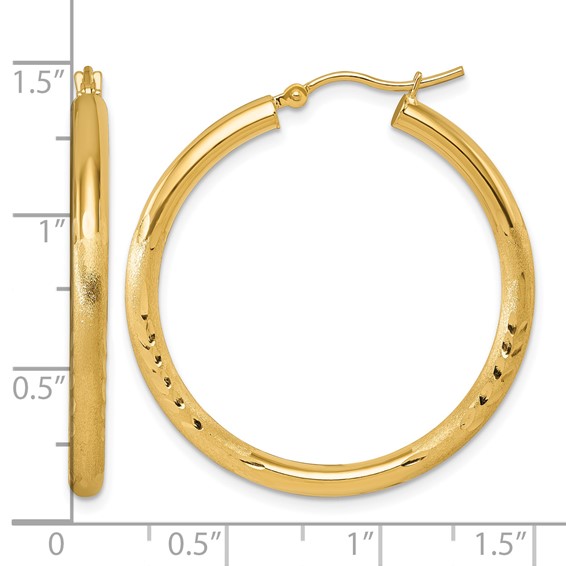 Leslie's 14k Satin and D/C 3mm Round Hoop Earrings
