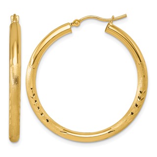Leslie's 14k Satin and D/C 3mm Round Hoop Earrings