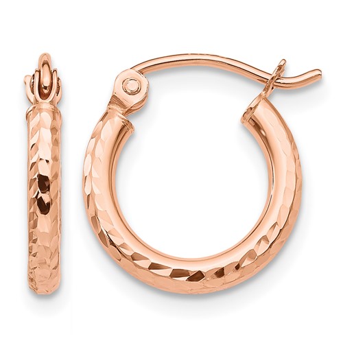 14k Rose Gold Lightweight Diamond-cut Hoop Earrings