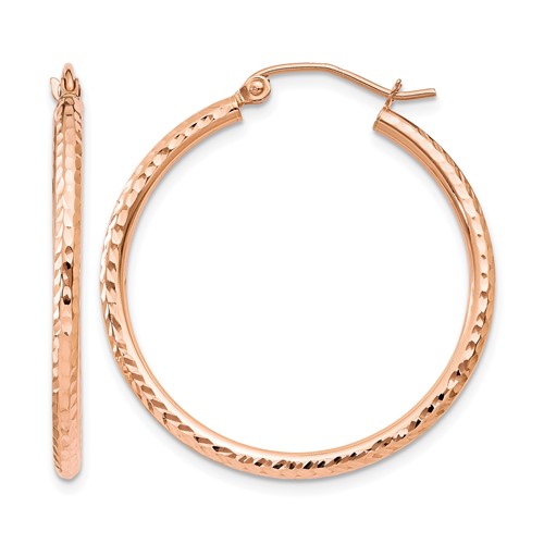 14k Rose Gold Diamond-cut Polished Hoop Earrings