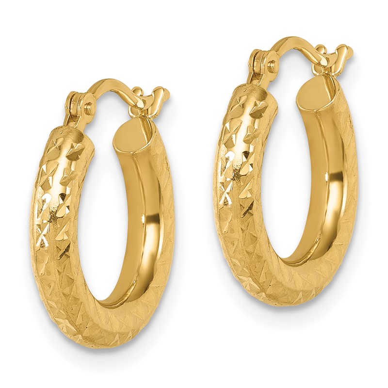 14k Diamond-cut 3mm Round Hoop Earrings