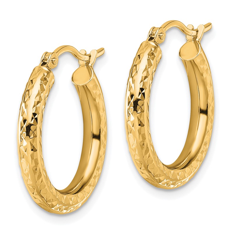 14k Diamond-cut 3mm Round Hoop Earrings