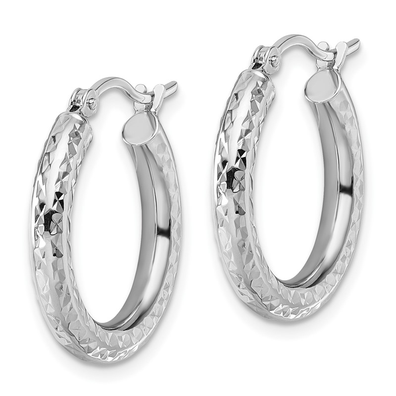 14k White Gold Diamond-cut 3mm Round Hoop Earrings