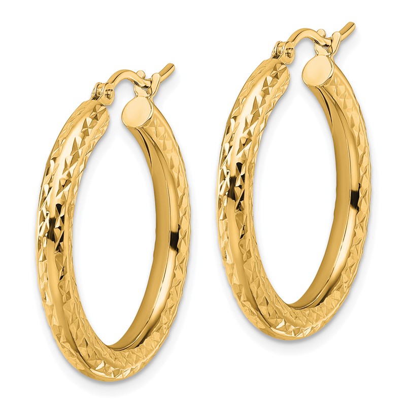 14k Diamond-cut 3mm Round Hoop Earrings