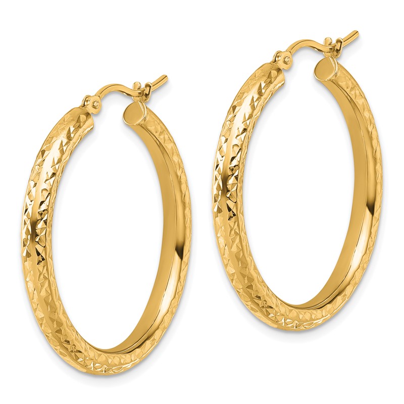 14k Diamond-cut 3mm Round Hoop Earrings