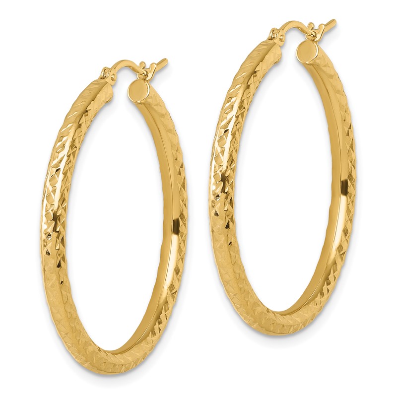 14k Diamond-cut 3mm Round Hoop Earrings