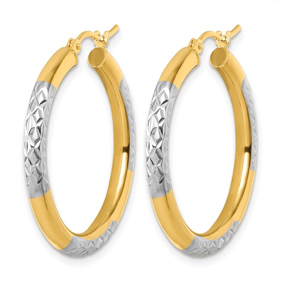 Leslie's Gold with Rhodium Polished and Diamond-cut Hoop Earrings