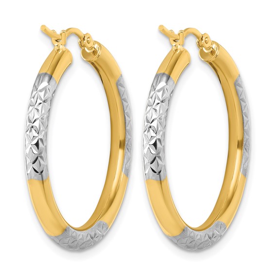 Leslie's Gold with Rhodium Polished and Diamond-cut Hoop Earrings