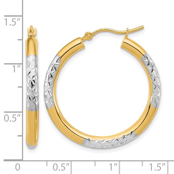 Leslie's Gold with Rhodium Polished and Diamond-cut Hoop Earrings