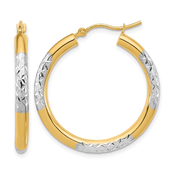 Leslie's Gold with Rhodium Polished and Diamond-cut Hoop Earrings