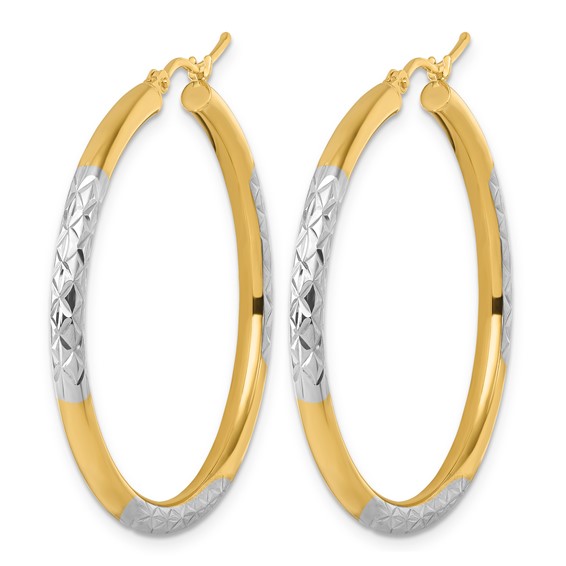 Leslie's 14k with Rhodium Diamond Cut 3mm Hoop Earrings