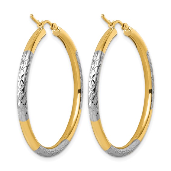 Leslie's 14k with Rhodium Diamond Cut 3mm Hoop Earrings