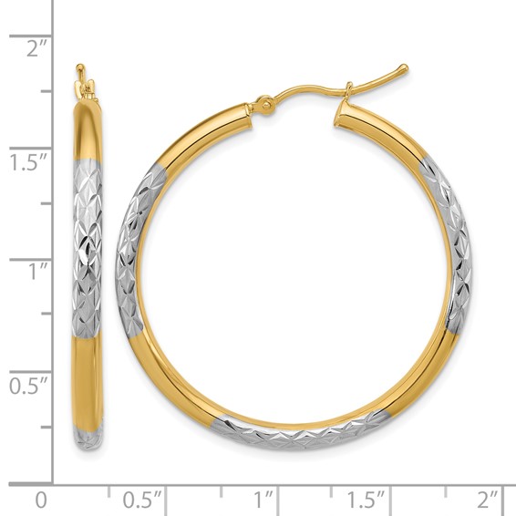 Leslie's 14k with Rhodium Diamond Cut 3mm Hoop Earrings