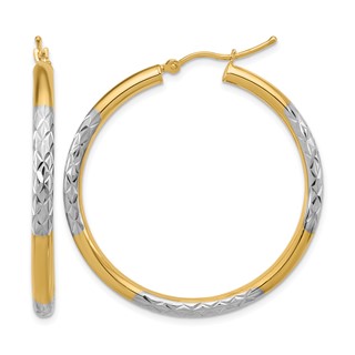 Leslie's 14k with Rhodium Diamond Cut 3mm Hoop Earrings