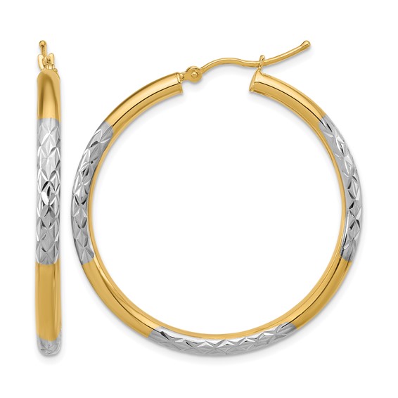 Leslie's 14k with Rhodium Diamond Cut 3mm Hoop Earrings