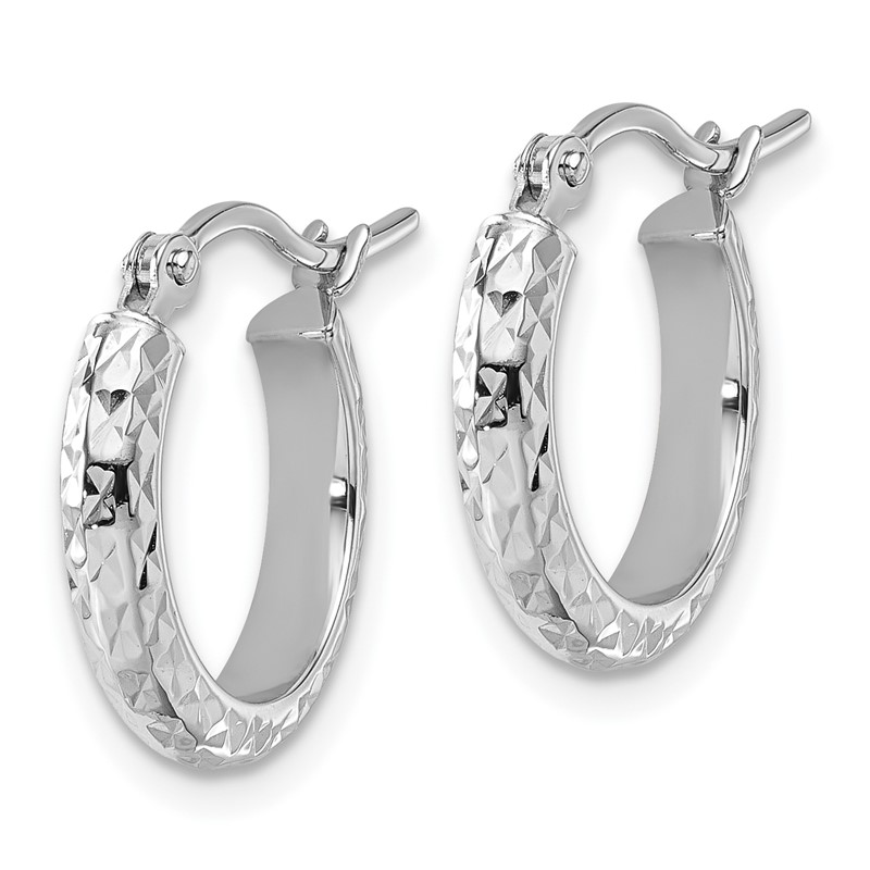 14k White Gold D/C 2.8x15mm Hollow Hoop Earrings