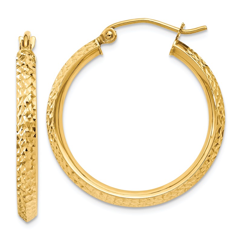 14k Knife Edge D/C 2.5x25mm Hollow Hoop Earrings