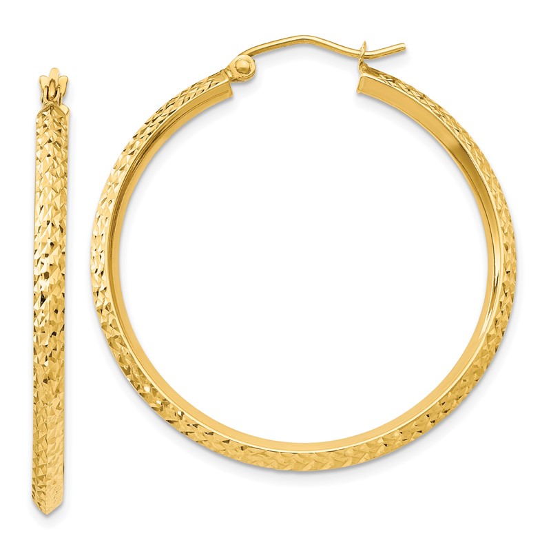 14k Knife Edge D/C Hollow 2.5x35mm Hoop Earrings