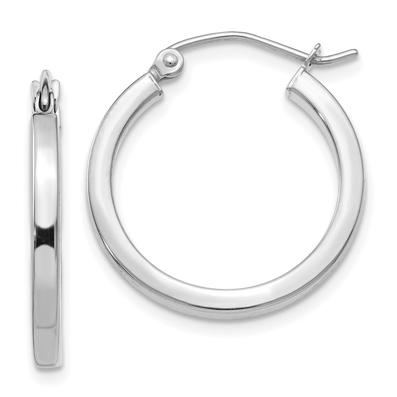 14k White Gold 2mm Square Tube Hoop Earrings