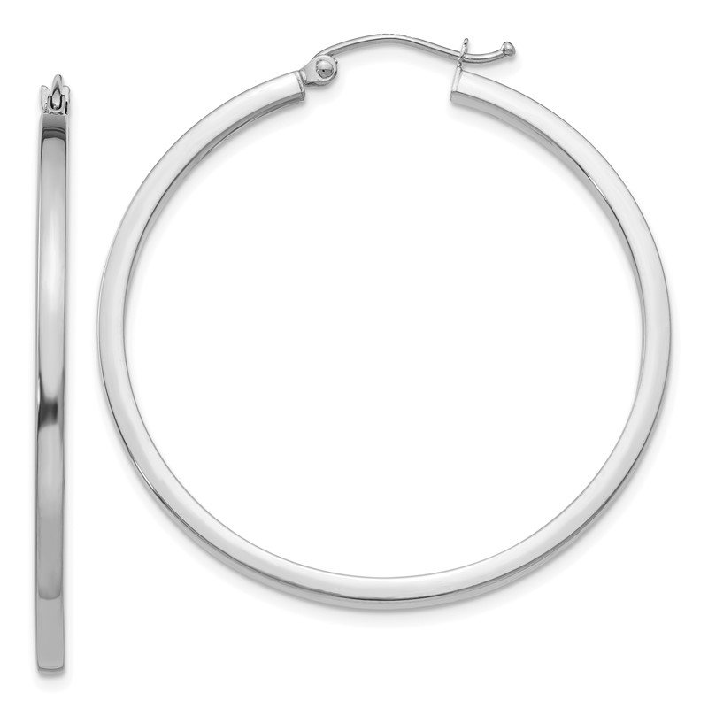 14k White Gold 2mm Square Tube Hoop Earrings