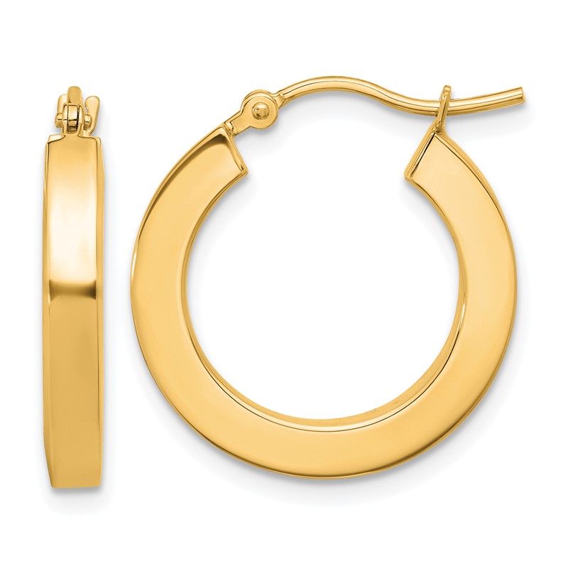 14k 3mm Polished Square Hoop Earrings