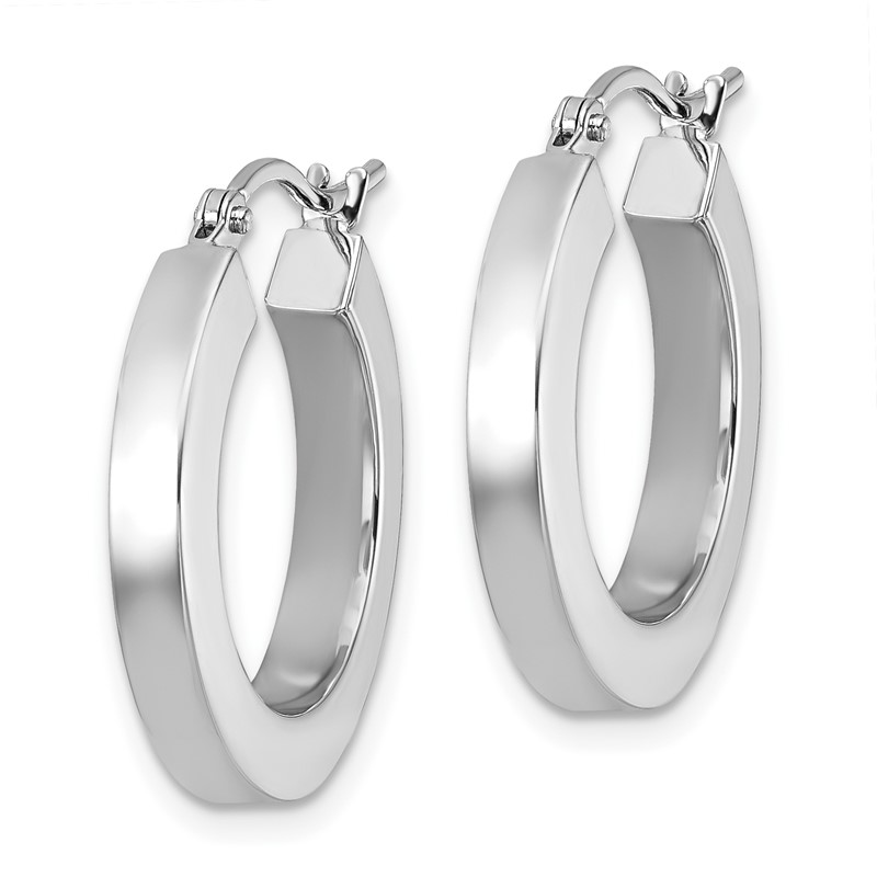 14k White Gold 3mm Polished Square Tube Hoop Earrings