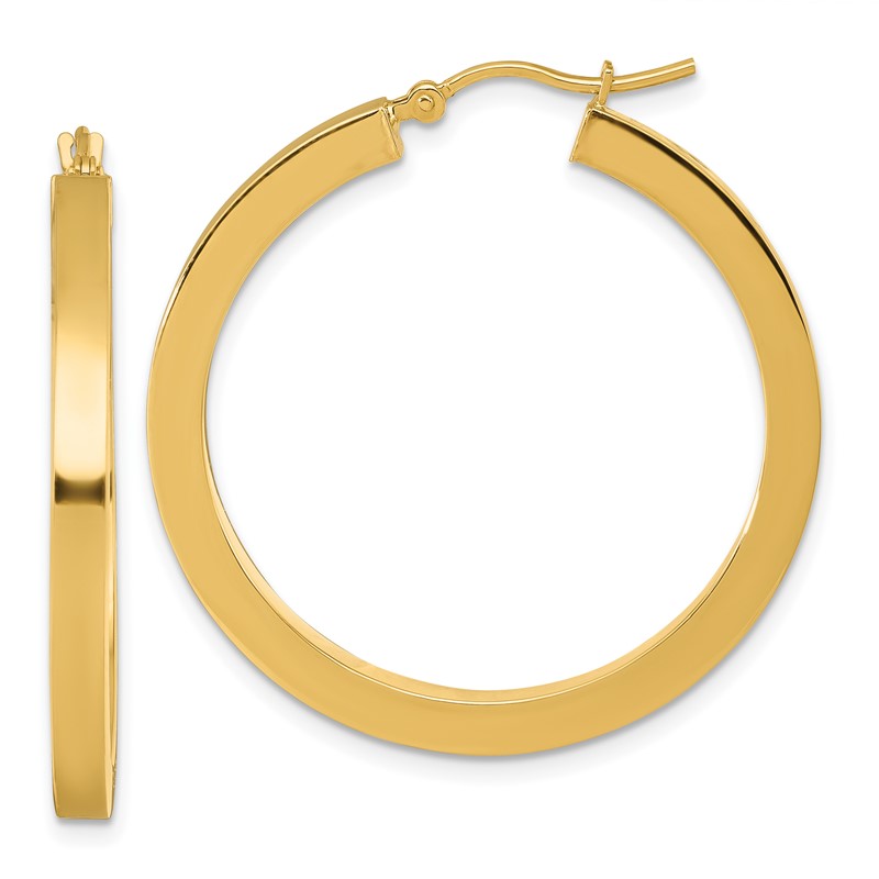 14k 3mm Polished Square Hoop Earrings