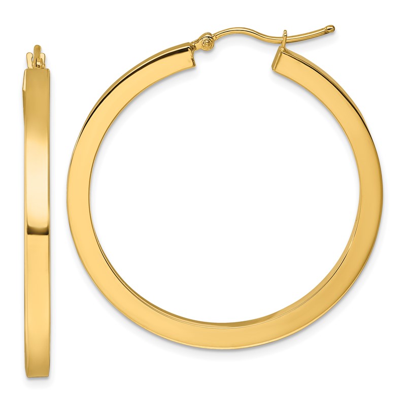14k 3mm Polished Square Hoop Earrings