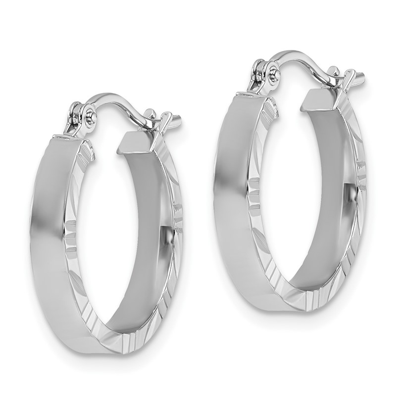 14k White Gold Small 3mm D/C Edge Polished Hoop Earrings