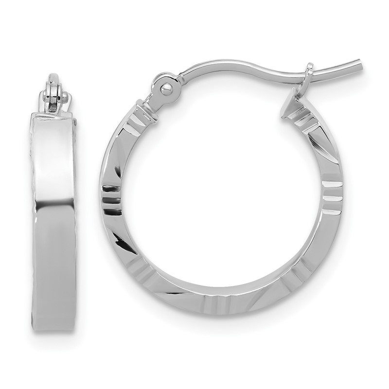 14k White Gold Small 3mm D/C Edge Polished Hoop Earrings