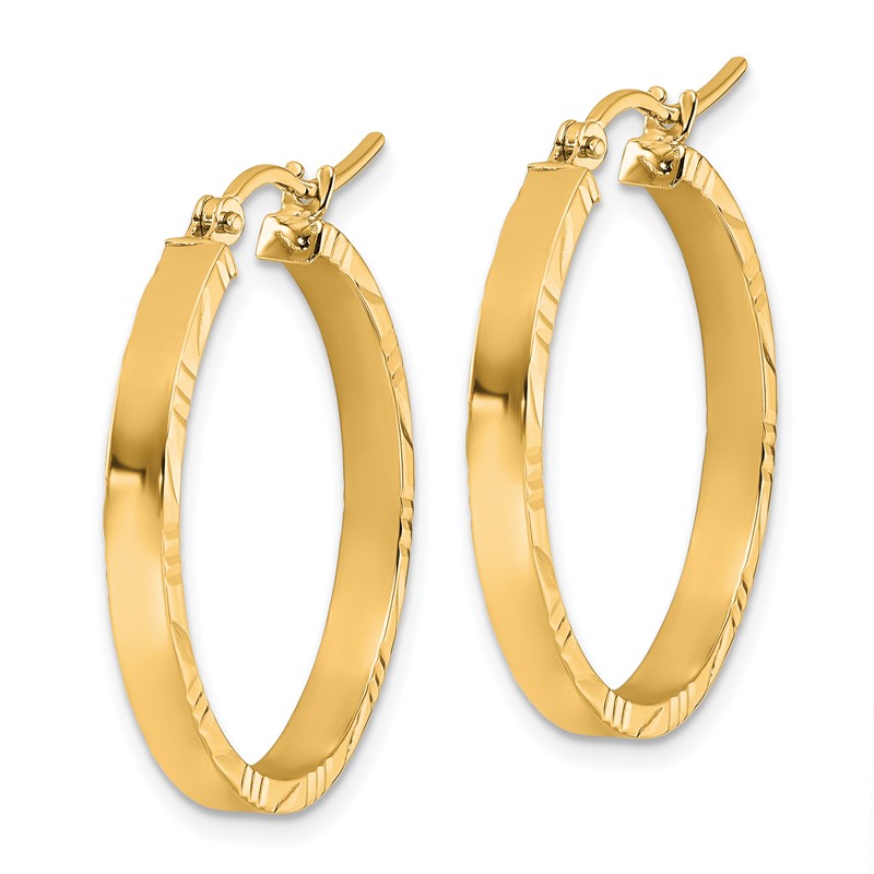 14k D/C Edge Medium 3mm Polished Hoop Earrings