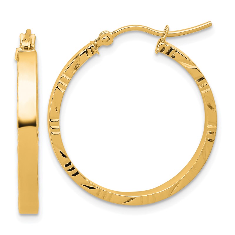 14k D/C Edge Medium 3mm Polished Hoop Earrings
