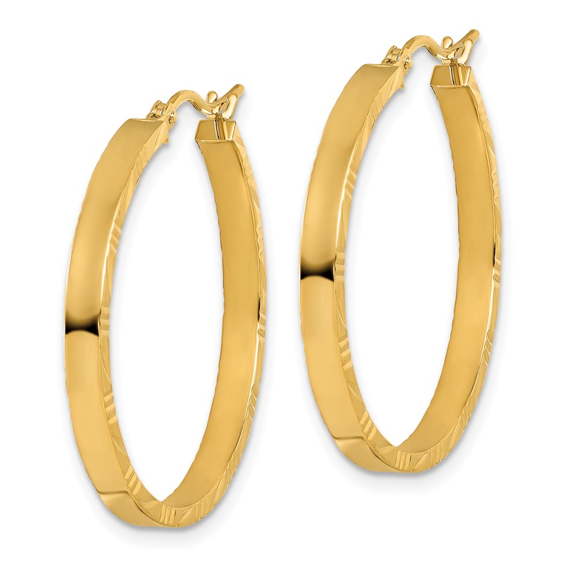 14k D/C Edge Large 3mm Polished Hoop Earrings
