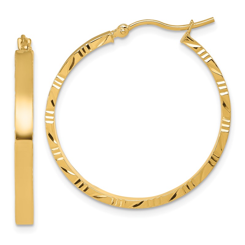 14k D/C Edge Large 3mm Polished Hoop Earrings