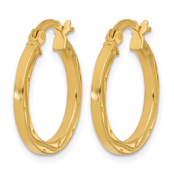Leslie's 14k Polished and Textured Square Tube Hoop Earrings