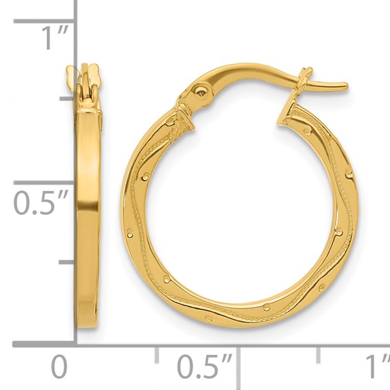 Leslie's 14k Polished and Textured Square Tube Hoop Earrings