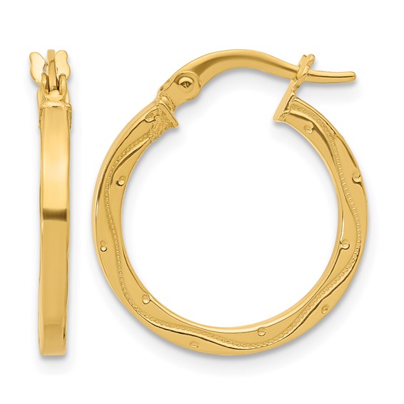 Leslie's 14k Polished and Textured Square Tube Hoop Earrings