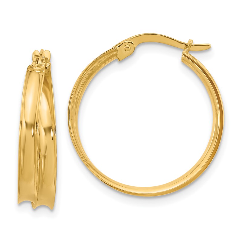 14K Polished Grooved Round Hoop Earrings