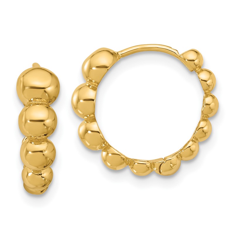 14K Polished Beaded Hoop Earrings