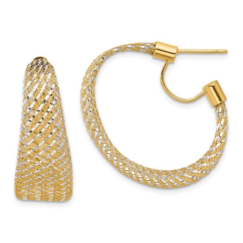 14K w/Rhodium Braided Mesh Stretch Post Hoop Earrings