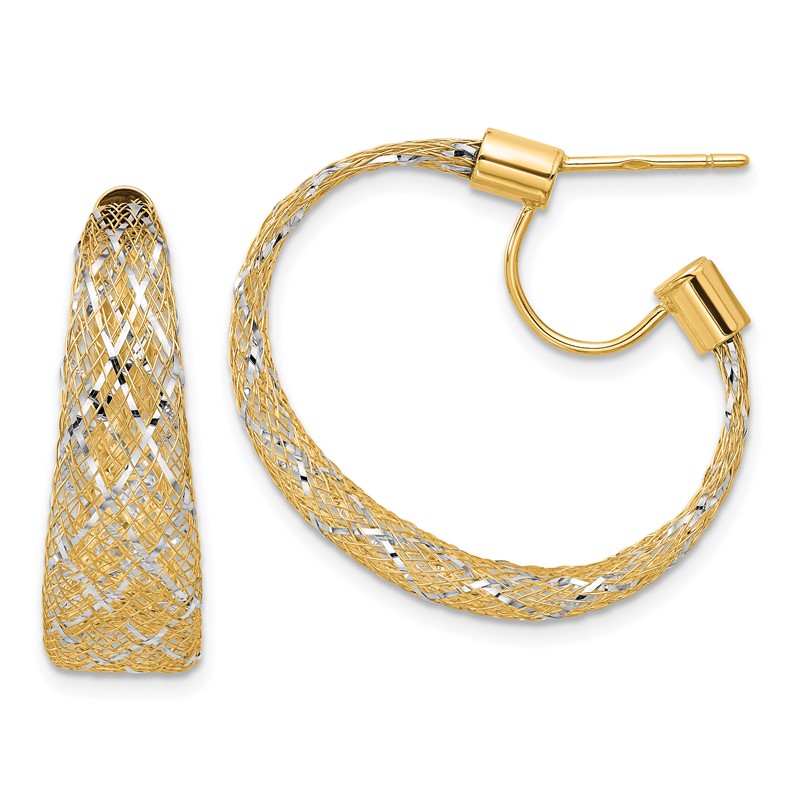 14K w/Rhodium Braided Mesh Stretch Post Hoop Earrings