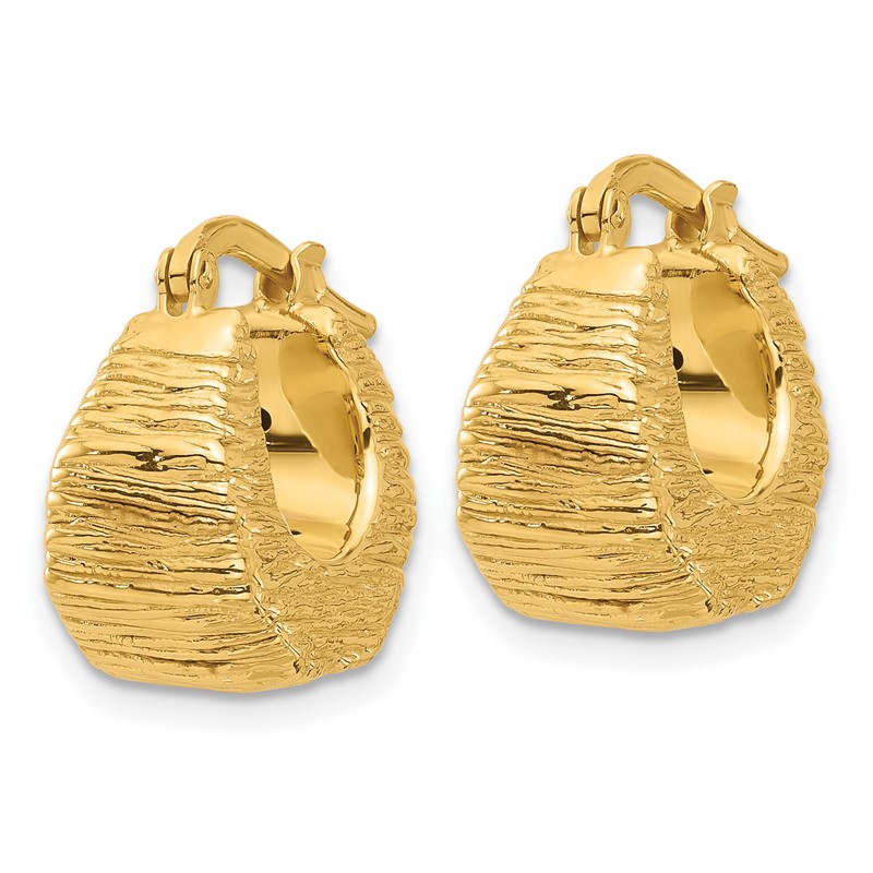 14K Polished and Textured Hoop Earrings